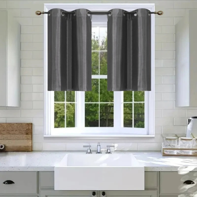 2-Piece Short Window Curtain Set with Foam Backing Grommet Panels - Kitchen Privacy
