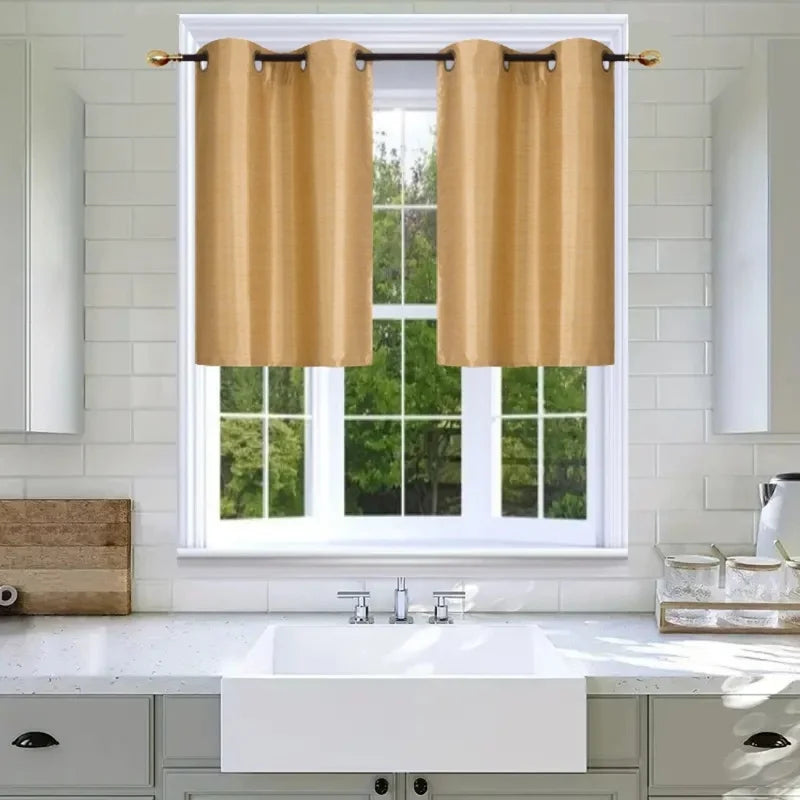 2-Piece Short Window Curtain Set Foam-Lined Grommet Panels for Kitchen & Small Windows