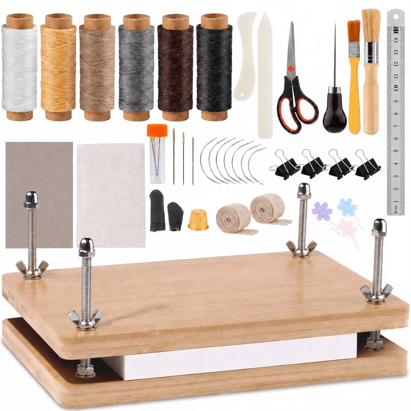 DIY Book Binding Kit with Wooden Press and Tools for Handmade Journals