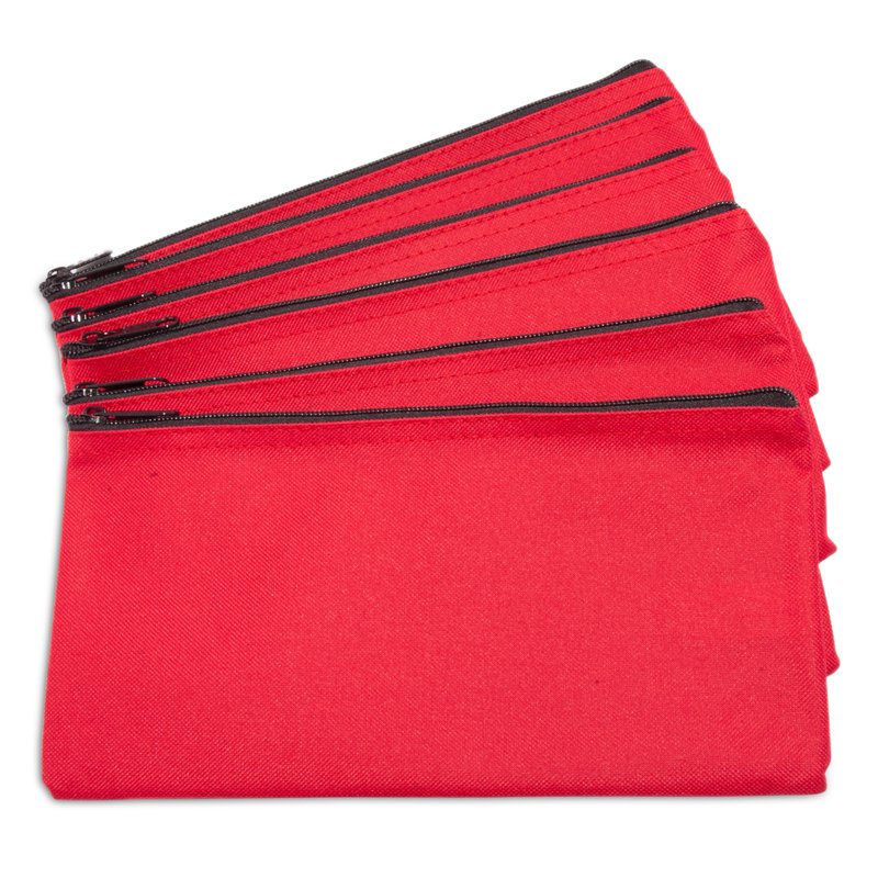 Bulk 6-Pack Money Bags for Cash Coins & Documents - Red Polyester