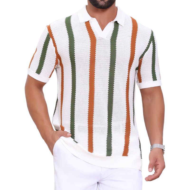 Daring Diva White Hollow Knit V-Neck Polo Shirt - M