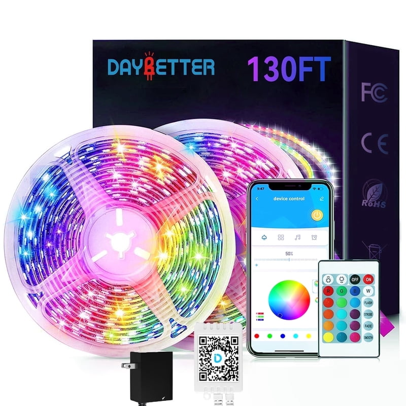 130ft RGB LED Strip Lights with Remote & App Control for Indoor Decor