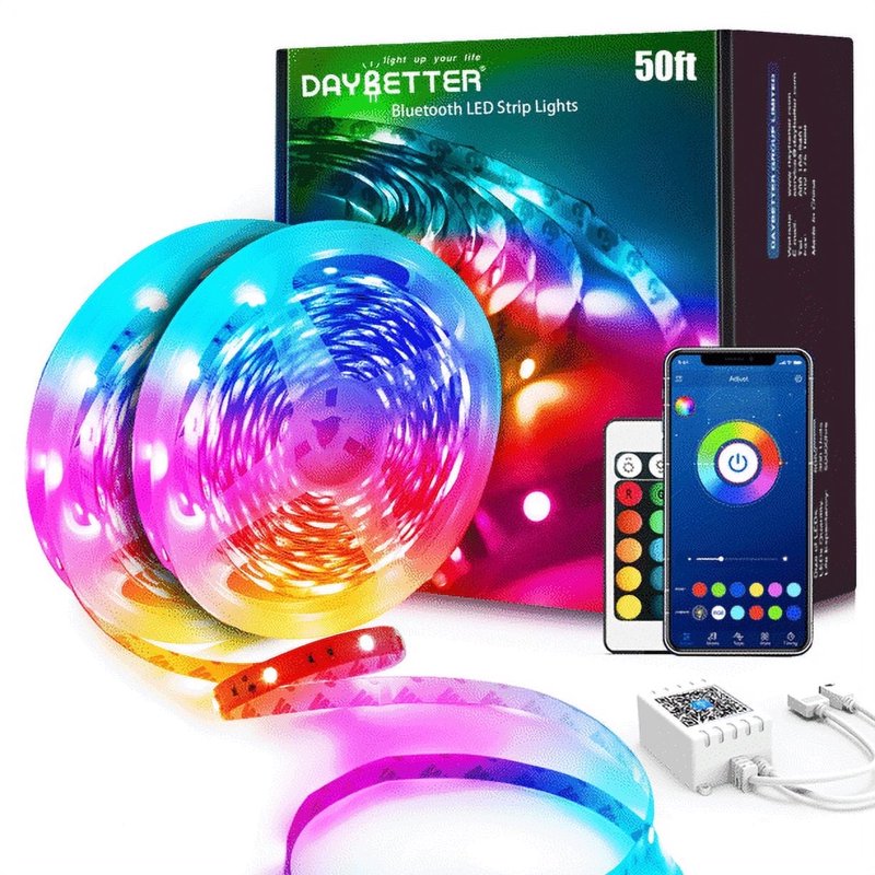 50ft LED Strip Lights RGB Color Changing Music Sync with Remote & App