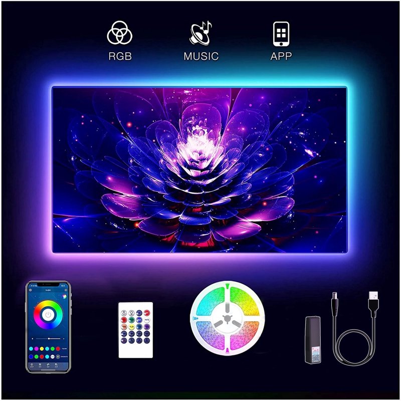 15ft RGB LED TV Backlight Kit for 65-75 Inch Smart TVs and Gaming Rooms