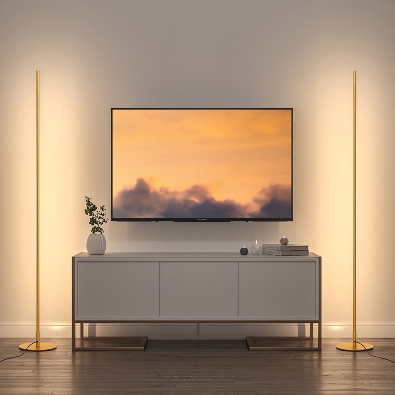Set of 2 LED Corner Floor Lamps Dimmable Standing Lamps for Living Room Bedroom Office 3000K Gold & Black