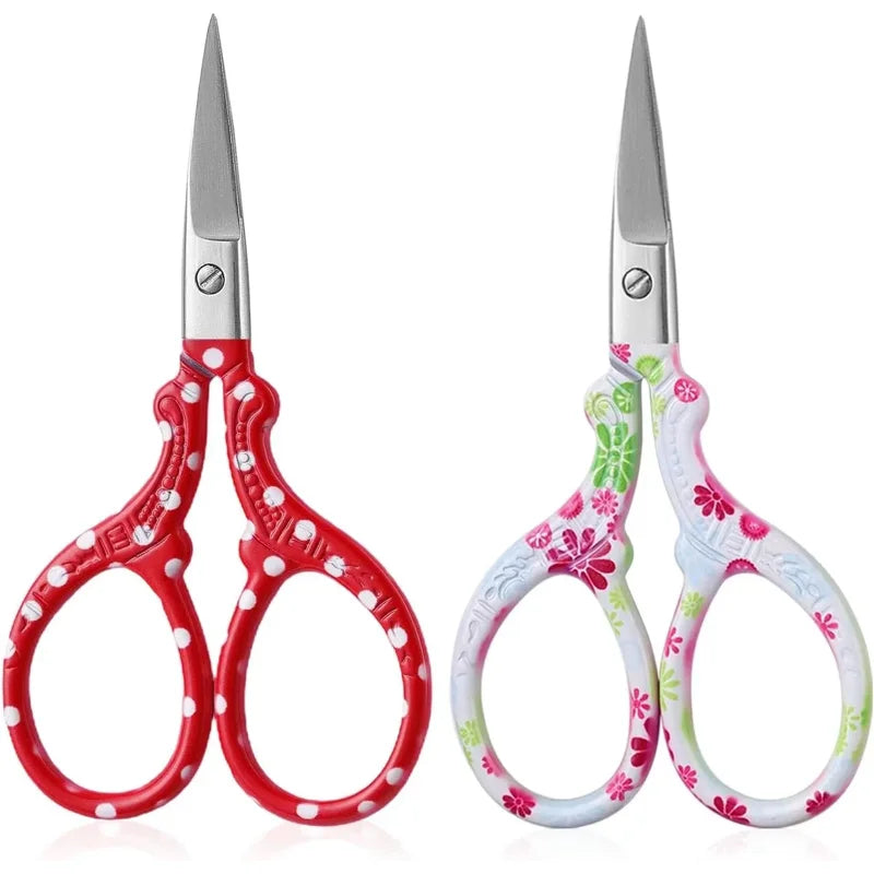 DINNAT 2-Pack Stainless Steel Craft Scissors – Embroidery, Sewing, Paper Cutting, Red & White (Variation: Red+White)