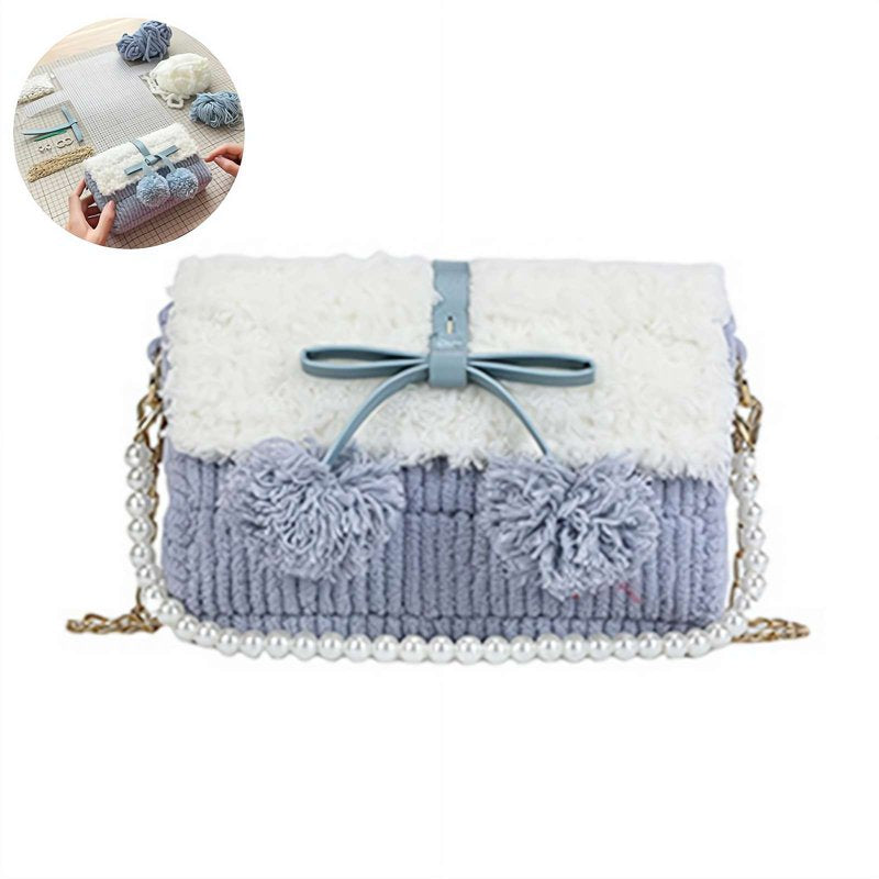 DIY Knitting Crochet Handbags Kit for Beginners with Materials - Blue