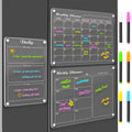 Magnetic Calendar Set for Refrigerator - Acrylic Dry Erase Planning Boards, 3 Pack with Highlights