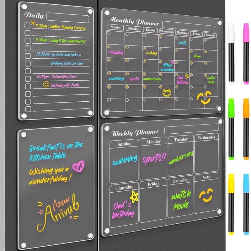 Magnetic Refrigerator Whiteboard Calendar Set - Dry Erase Planner & Memo Board with Markers