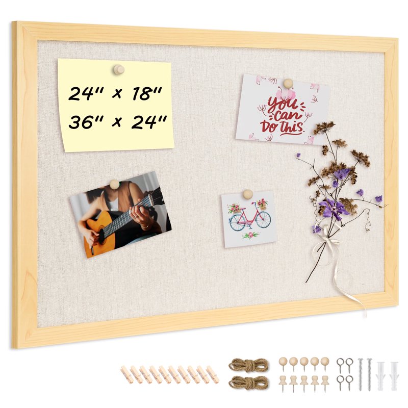 Double-Sided Bulletin Board 18x24 Inches Linen Cork Wall Decor Office Home Kitchen