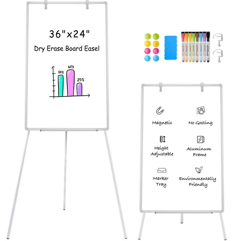 Portable Magnetic Whiteboard Easel with Adjustable Tripod Stand 36x24 Inch