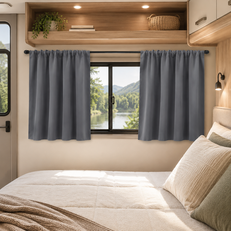 RV Blackout Tier Curtains 2 Panels - Noise & Light Blocking, Rod Pocket, Multiple Sizes