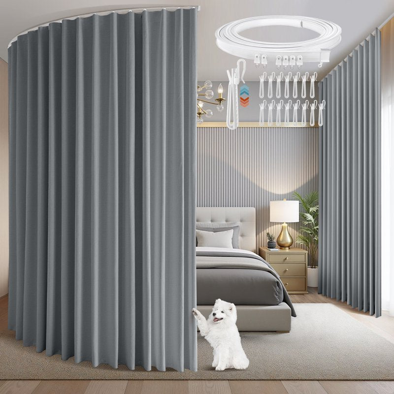 Room Divider Curtain Set with Track - Blackout, Noise Reduction, Thermal Insulation, 84-108 Inches