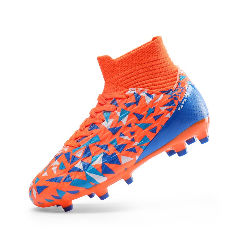 Dream Pairs Boys Soccer Cleats Youth High Top Firm Ground - Orange/Blue, Size for Little to Big Kids