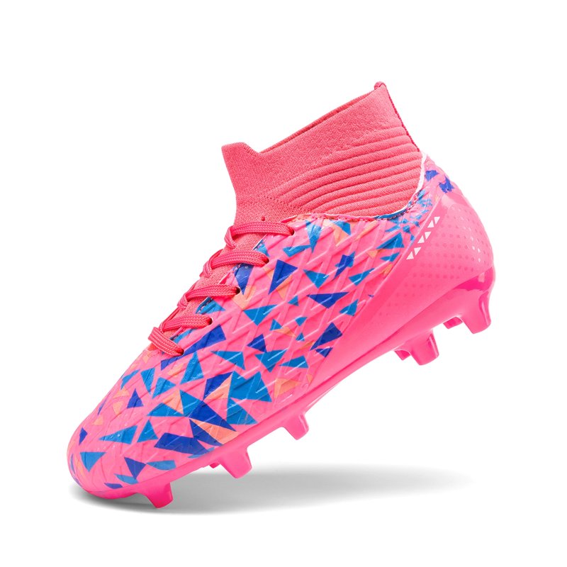 Dream Pairs Boys Football Cleats Youth High Top Firm Ground Soccer Shoes - Hot Pink/Royal Blue