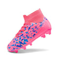 Dream Pairs Boys Football Cleats Youth High Top Firm Ground Soccer Shoes - Hot Pink/Royal Blue