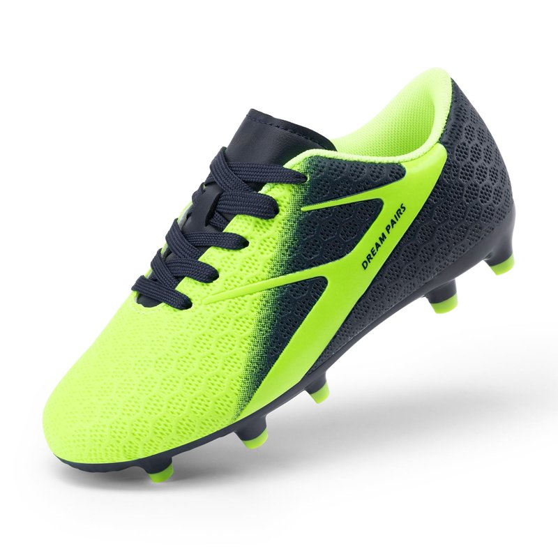 Dream Pairs Boys Girls Soccer Cleats Ground Kids Football Training Shoes Navy/Neon Green