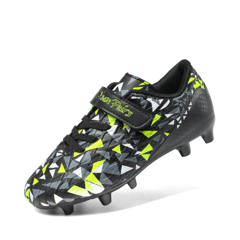 Dream Pairs Kids Soccer Cleats - Hook & Loop, Firm Ground, Black/Neon Green