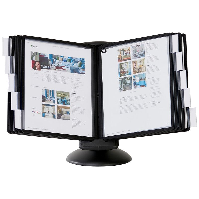 Desktop Reference Display System with 10 Double-Sided Letter-Size Panels - Black