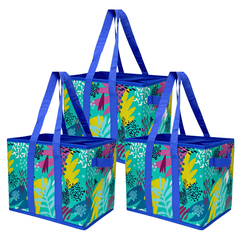 Collapsible Tote Bags Set of 3 - Heavy Duty Reusable Storage & Shopping Totes