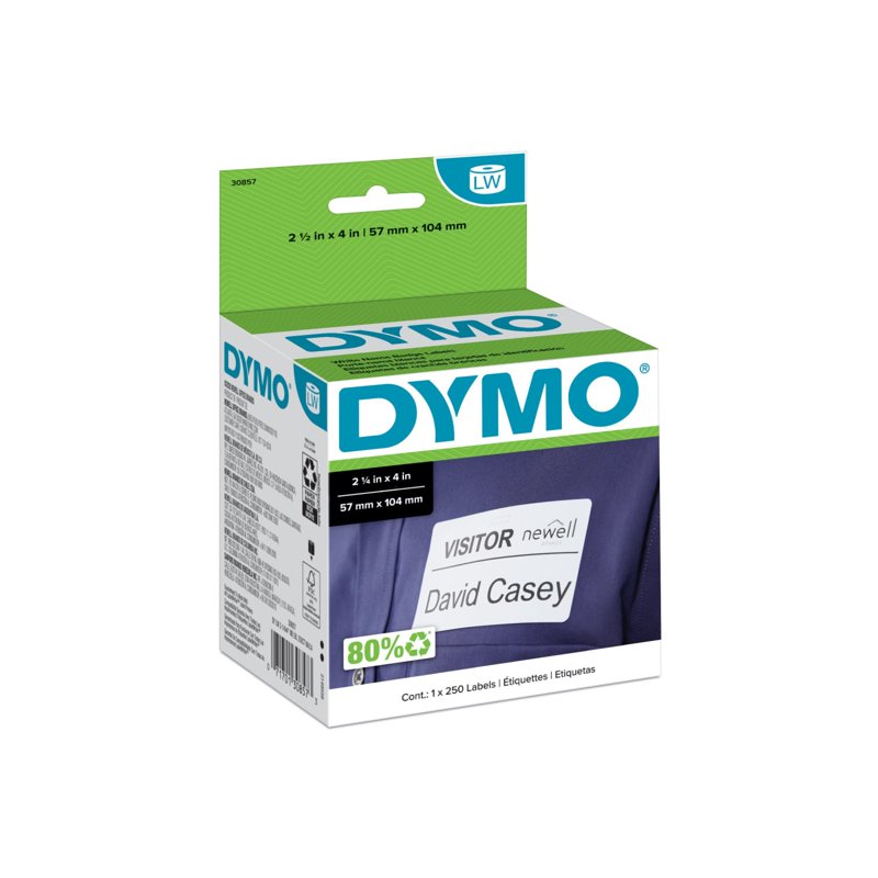 White Name Badge Labels for LabelWriter Printers - 2-1/4 x 4 Inches, 250 Roll