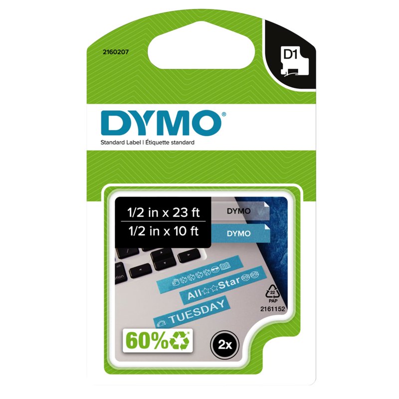 DYMO D1 Label Combo Pack - 1/2 Inch x 10 and 23 Feet Permanent Labels