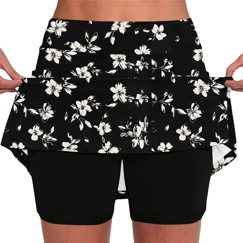 Women’s Floral Print Flared Skort with Built-in Shorts - Casual & Versatile