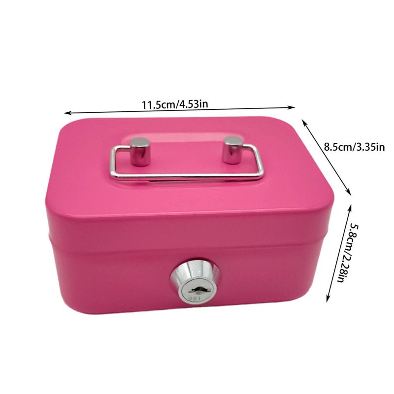 Small Metal Cash Box with Lockable Cover, Key Lock, Portable Money Organizer for Kids