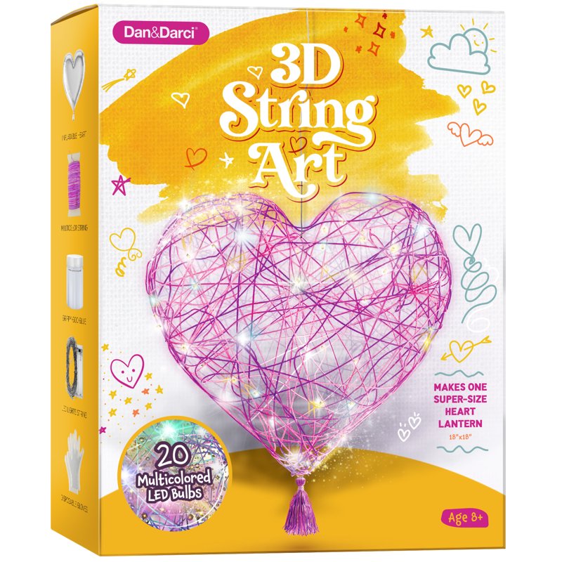 DIY Light-Up Heart Lantern Kit for Kids - 3D String Art Craft Set with LED Lights