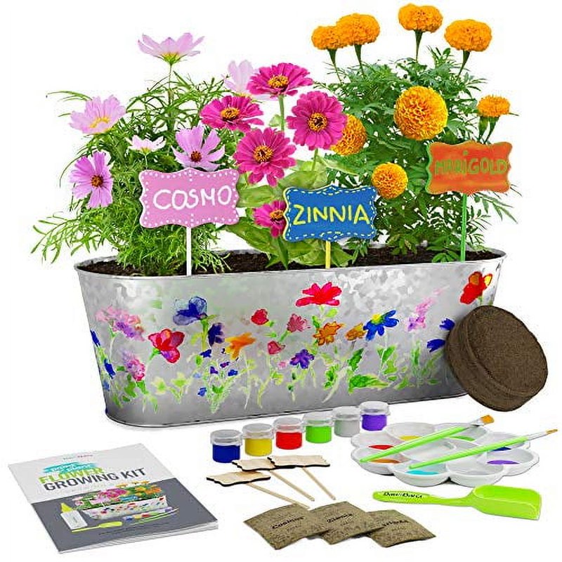 Kids Flower Growing Kit with Paintable Planter and Seeds - Gardening & Art Craft Set for Ages 4-12