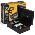 Large Black Stainless Steel Cash Box with Mechanical Lock & Removable Tray