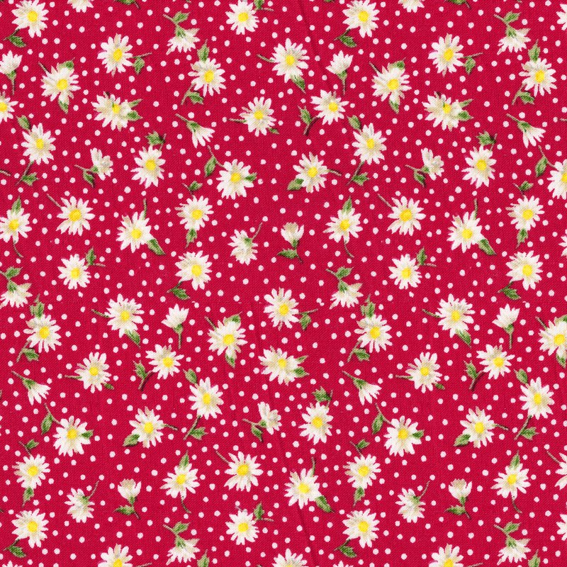 Cotton Fabric Daisies Red 44-Inch Wide 1 Yard for Quilting & Sewing