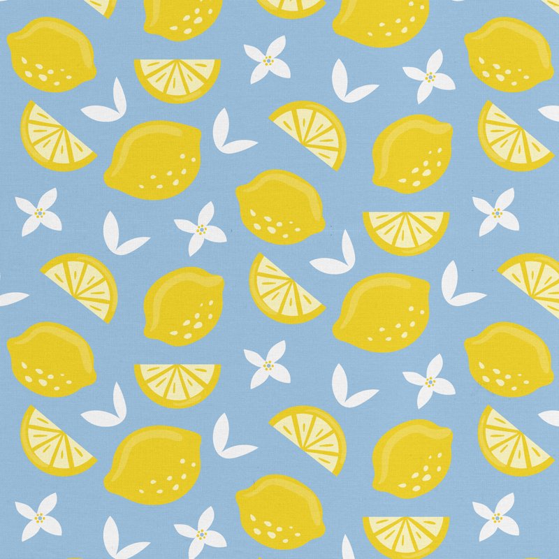 Poly-Cotton Lemon Toss Fabric 44" x 2 Yards - Blue for Crafts & DIY Projects