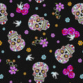 Day of the Dead Cotton Fabric with Silver Glitter - 44 Inches Wide