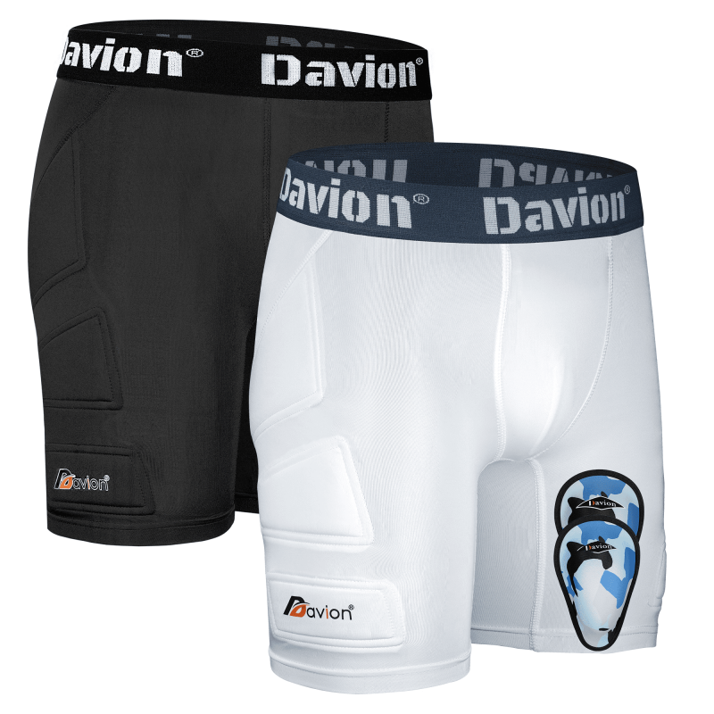 Youth Baseball Sliding Padded Compression Shorts with Protective Cups - Black & White
