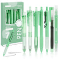 Deago 7 Pack Retractable Gel Pens 0.5mm - Quick Dry Black Ink with Highlighter (Green) – for Journaling, Sketching & Notetaking