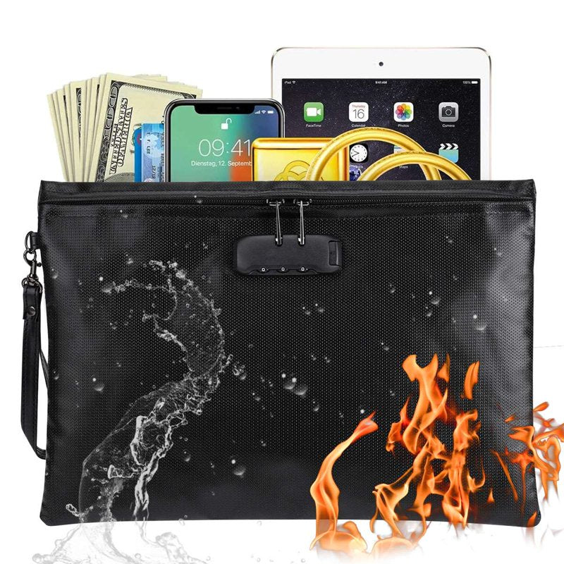 Fireproof Waterproof Document Bag with Lock for Cash, Phones & Keys