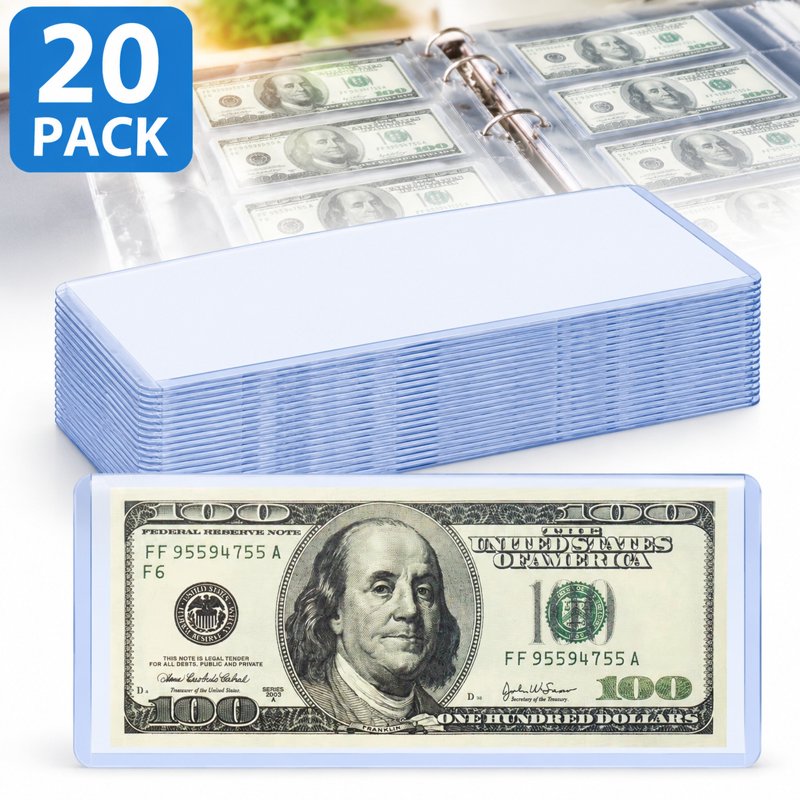Dollar Bill Sleeves Set of 20 - Clear Waterproof Currency Protectors