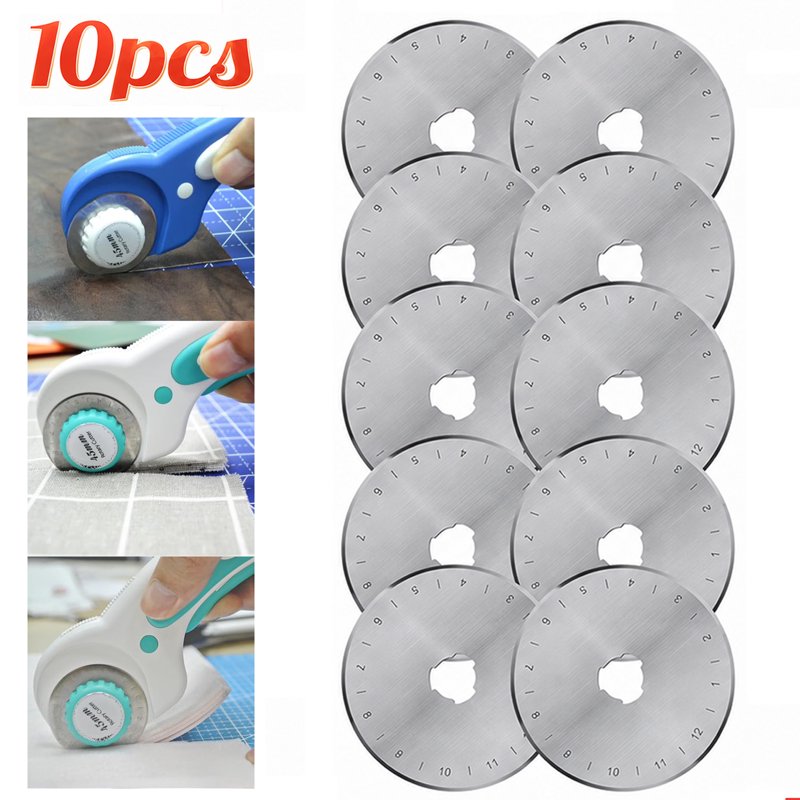 45mm Rotary Cutter Blades Set - 10 Sharp Replacement Blades for Quilting & Crafting