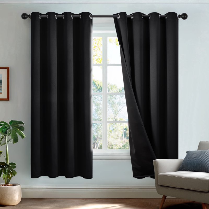 Thermal Blackout Grommet Curtains for Bedroom & Kids Room - Noise & Light Blocking, 2 Panels