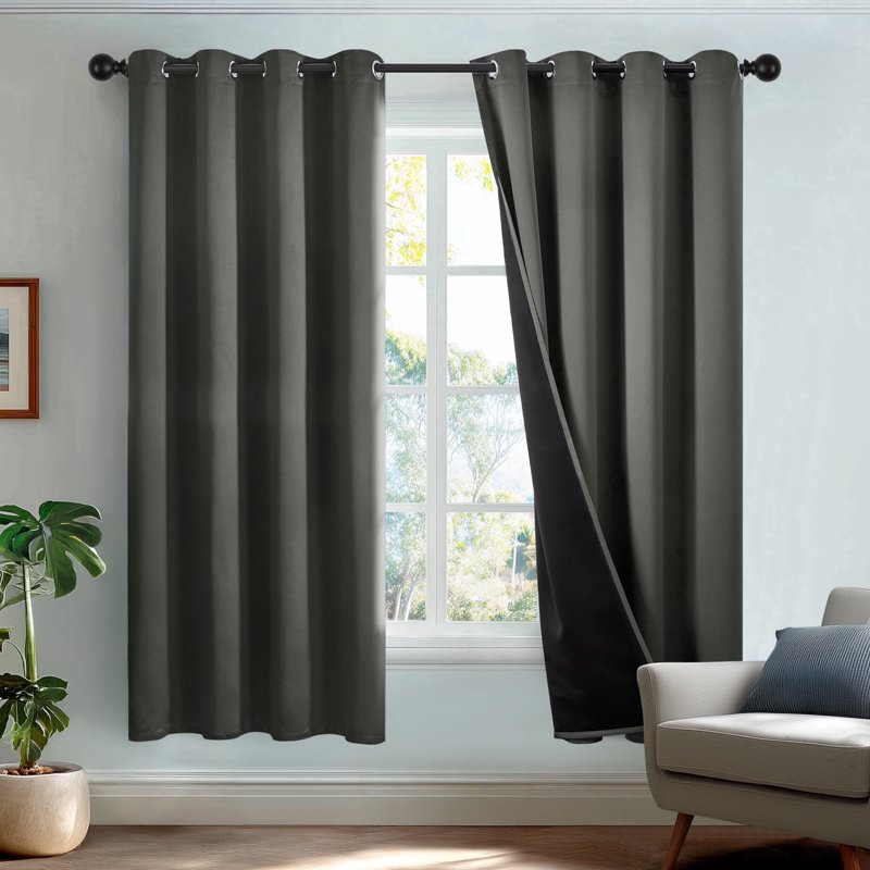 Thermal Room Darkening Curtain Panels - Light Gray, 52x72 Inches, 2 Panels
