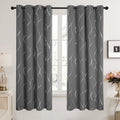 Blackout Curtain Panels with Silver Foil Wave Print - Room Darkening Drapes for Bedroom & Living Room