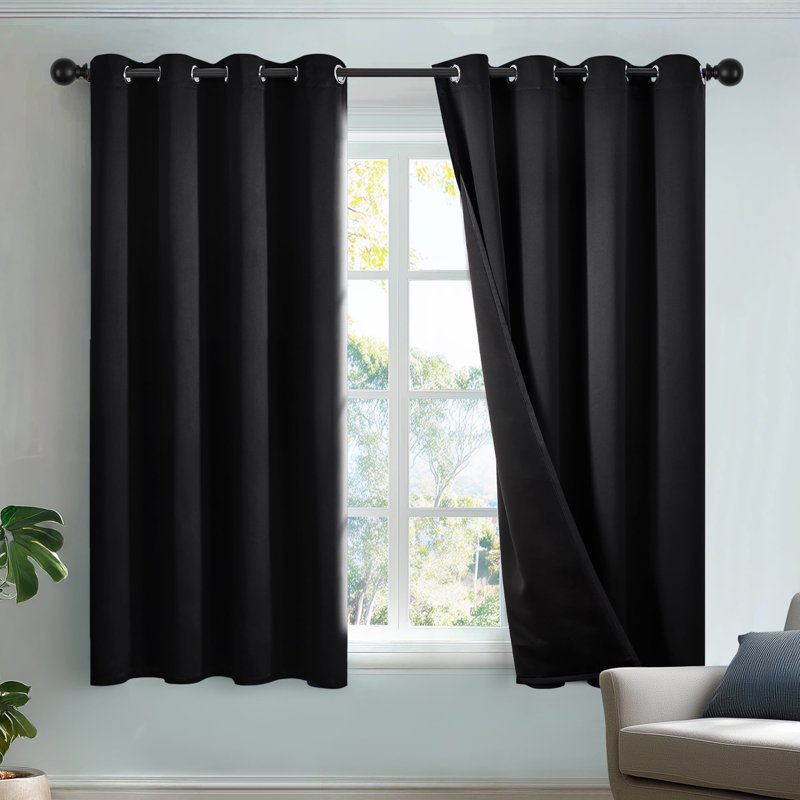 Thermal Blackout Room Darkening Curtains - Noise Reducing, Modern Drape, 2 Panels
