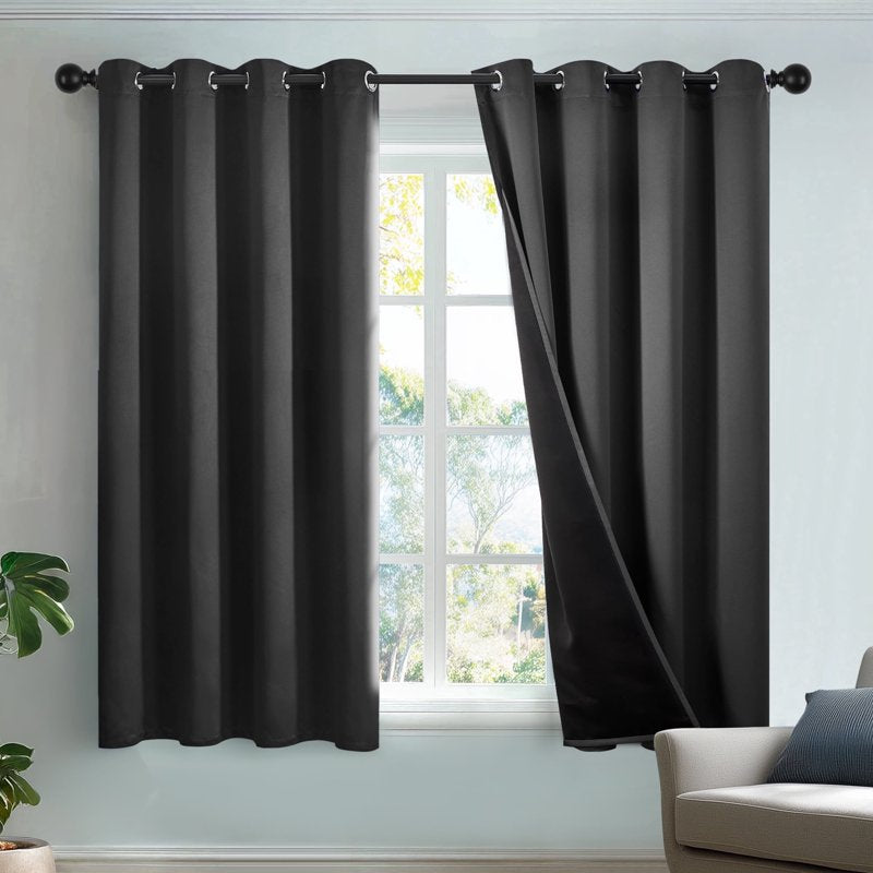Total Blackout Curtains for Bedroom & Living Room - Thermal Insulated, 2 Panels, Grommets, Dark Gray