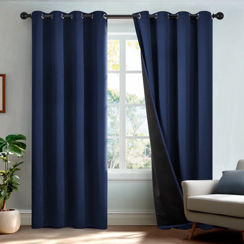 Thermal Insulated Blackout Curtains for Kids and Living Rooms - 2 Panels, Grommets, Navy Blue