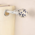 Heavy Duty Extendable Curtain Rod with Blue Floral Ceramic Finials - 28-48 Inch
