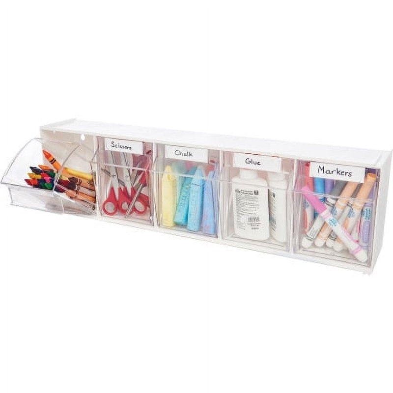 Deflecto Interlocking Tilt Bin Storage System - 5 White Bins for Organization