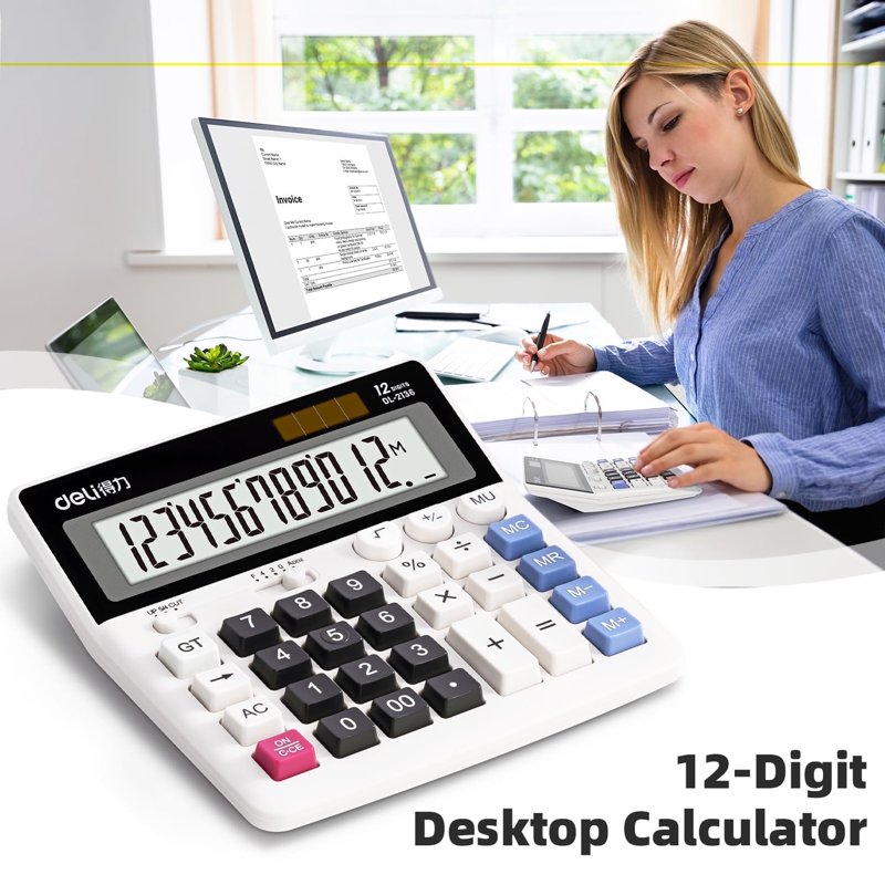 12-Digit Desktop Calculator with Large LCD Display - Office & School Use