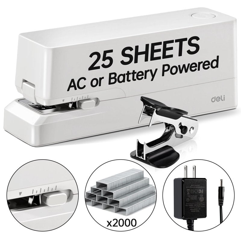 Electric Stapler for Office 25 Sheets with Staples & Remover - White & Black Options
