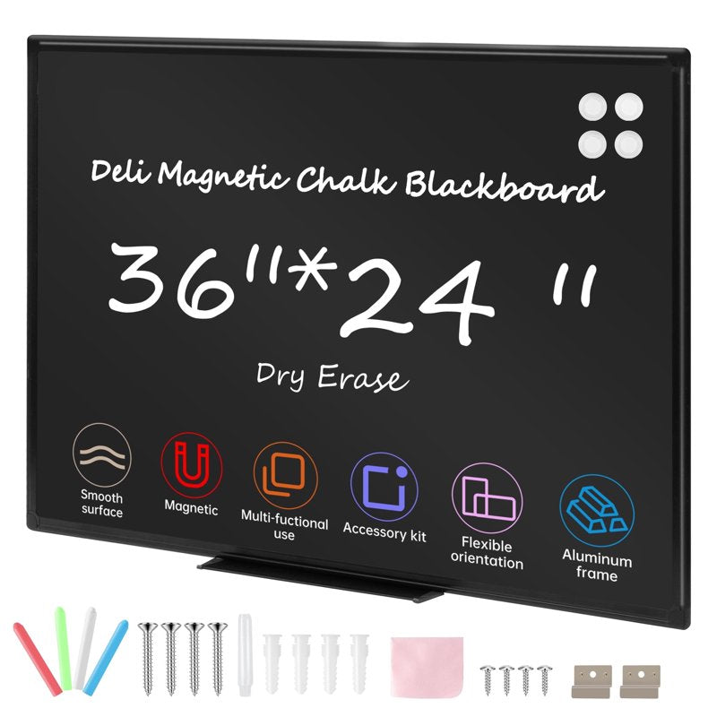 Magnetic Dry Erase Blackboard 36x24 Wall Mount for Office & Home